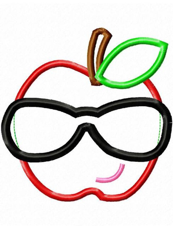 Apple wearing Sunglasses Appliqué embroidery Design school