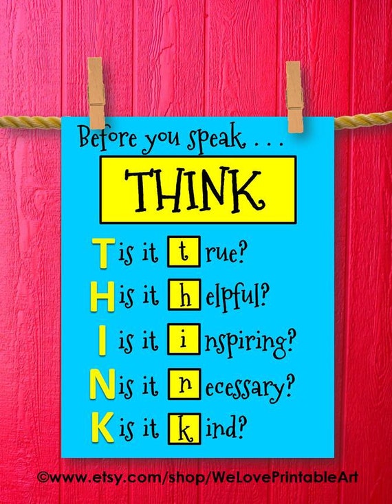 Think Before You Speak Classroom Poster by WeLovePrintableArt