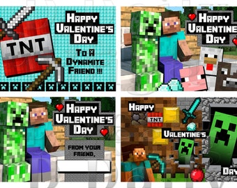 Printable Minecraft Valentine Cards, Boys Valentines Day Cards, Kids Cards