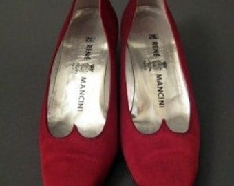 Vintage RENE MANCINI Sweetheart Red Satin Shoes Size 10 40