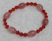 BR16   7.4" inches Long Red Crystal and Agate Oval Bead Stretchy Bracelet
