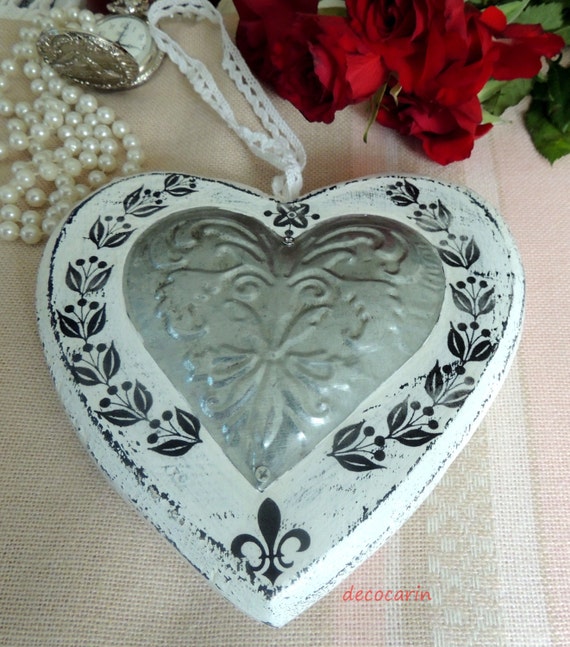 Shabby Chic Heart Wooden Heart Hanging Heart Wedding by decocarin