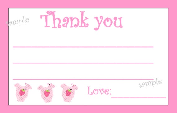 Items similar to Printable Baby Girl Thank you Cards 4 x 6 DIY on Etsy