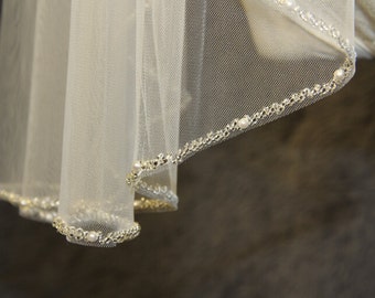 1T beaded veil, minimalist new design high quality bridal veil, crystal veil, wedding veil, white, ivory beads beaded veil