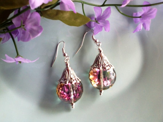 Aurora Borealis earrings, Swarovski earrings, crystal earrings, dangle earrings, handcrafted jewelry, handcrafted