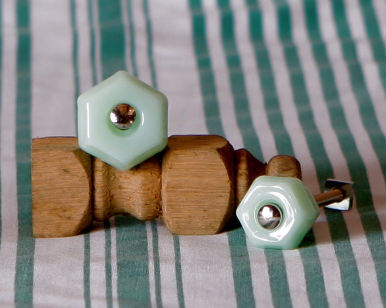 Light Green Jadeite Milk Glass or Drawer Knobs Beach