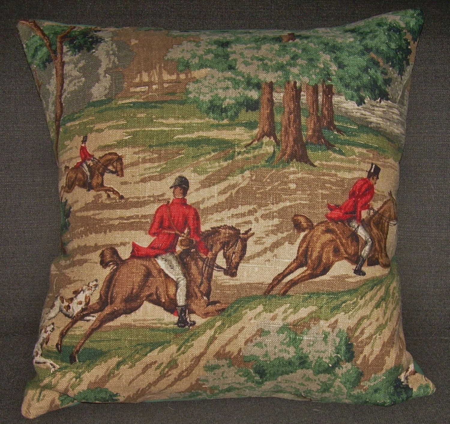 Mid Century Hunting Pillow Cover Fox Hunt B