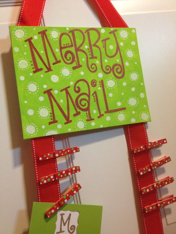 Items similar to Merry Mail hand painted flat 8x10 canvas w ribbon and ...