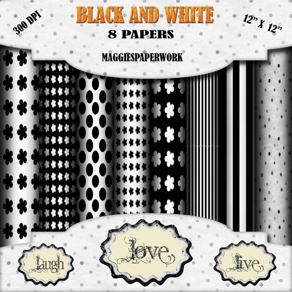 black and white printable digital paper 12 x by maggiespaperwork