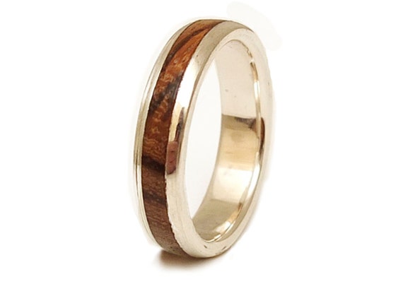 Zebra Wood Ring and Silver Sterling Mens Exotic Wood Wedding Ring