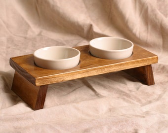 Designer small dog or cat pet food bowl dish set double feeder elevated designer