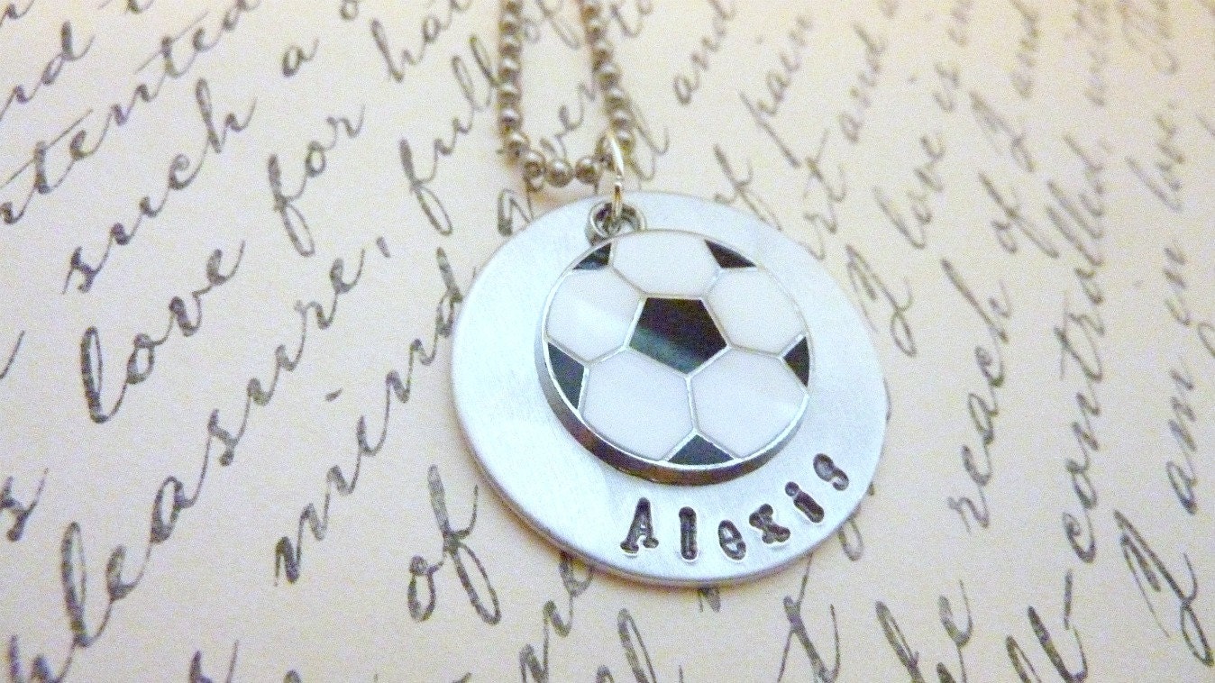 Personalized Soccer Necklace Hand stamped by TwoCharmingDreams