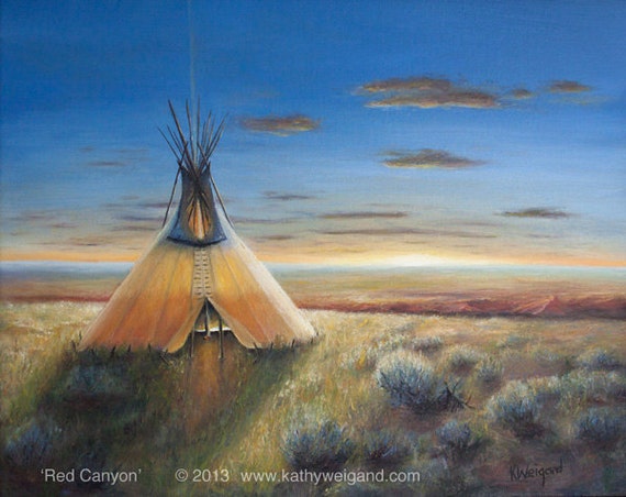 Original Oil Painting Native American Tipi TepeTeepee Art