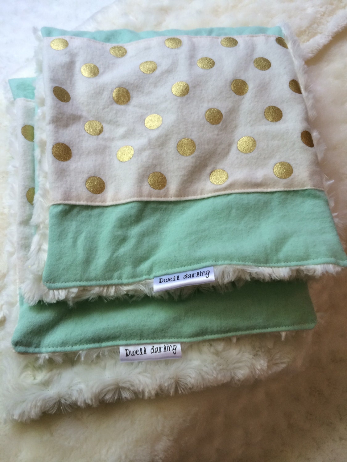 Gold dot burp cloths mint burp cloth minky burp cloth mint