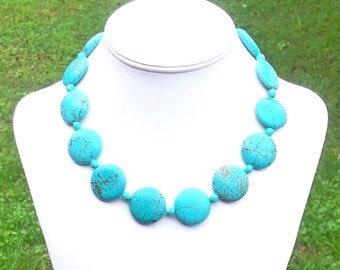 Large Turquoise Necklace Big Turquoise Necklace 25mm Turquoise Necklace Round Turquoise Bead Necklace Aqua Gemstone Necklace Turquoise Coin