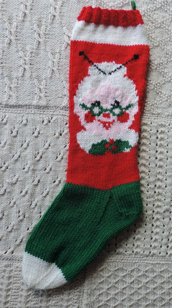 Mrs. Santa Claus Christmas Stocking Hand Knitted
