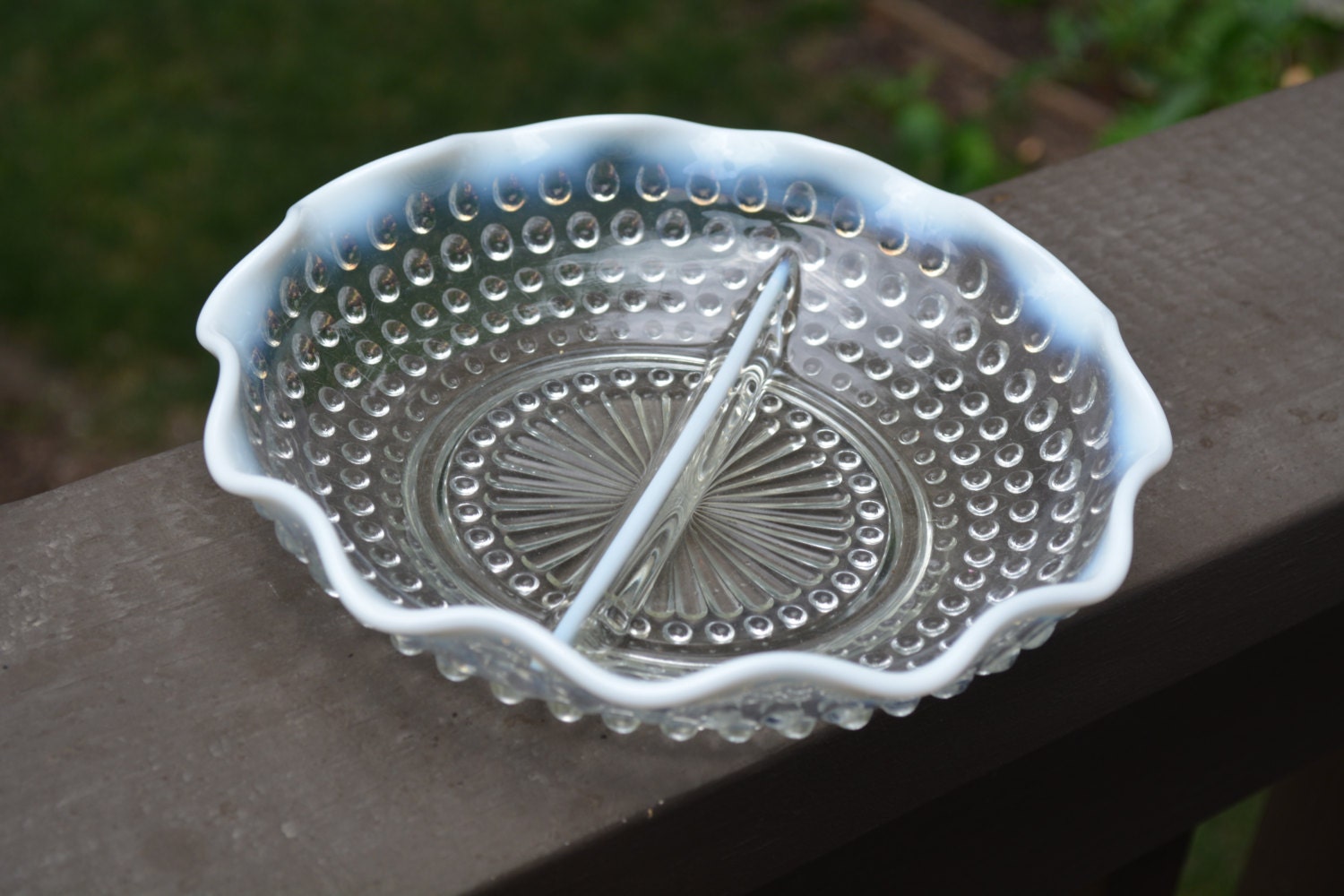 Moonstone Relish Dish Vintage Glass by DejaVuHomeInteriors on Etsy