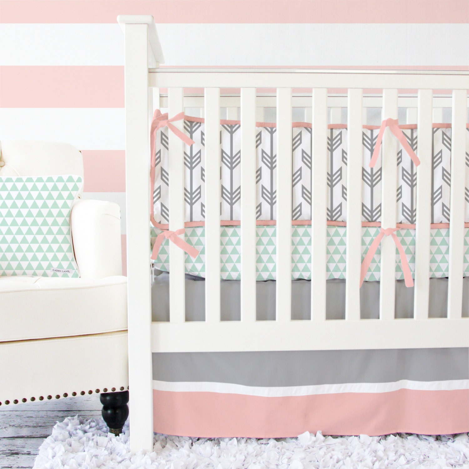 Coral & Mint Arrow Baby Bedding Modern Girl Crib Set