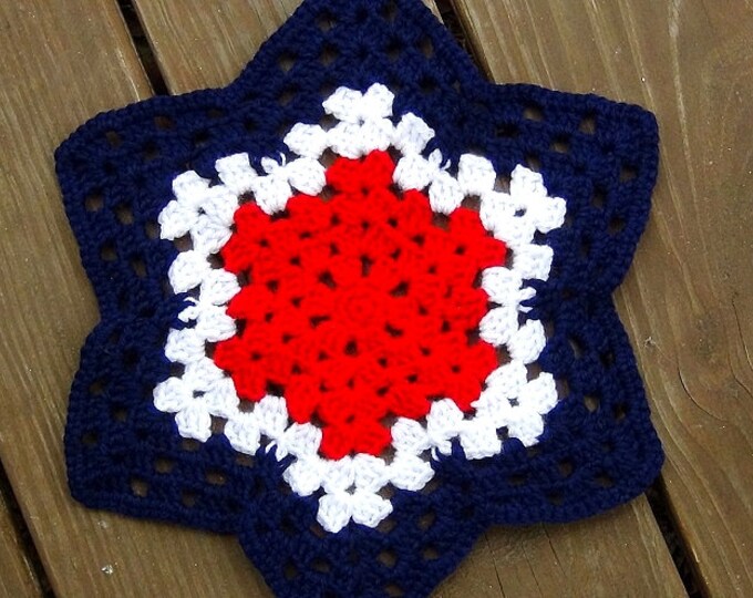 Patriotic Star Doily - Red, White, and Blue Granny Star - Handmade Crochet Doily
