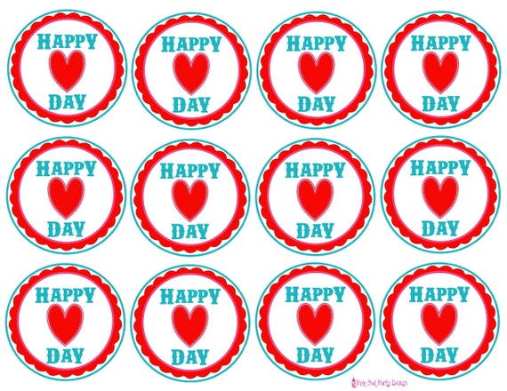 Printable Happy Heart Day Valentine tags set of 12