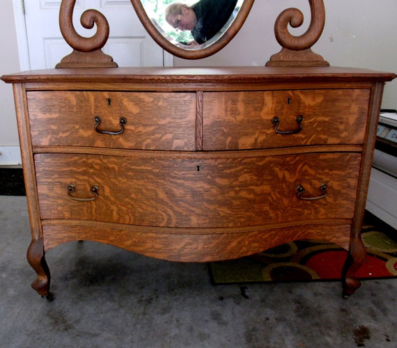 Antique Oak Dresser Princess Vanity Swivel Oval Mirror 3 Draw Victorian ...