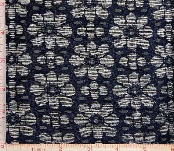 Navy and Grey Flower Lace Fabric 4 Way Stretch Nylon Rayon