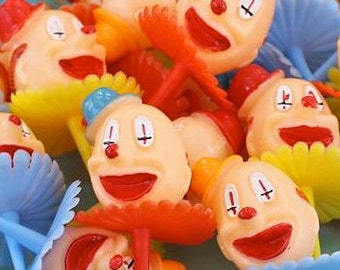 Clown Picks, Clown Cake Picks, Clown Toppers (12), Retro Clown Cupcake Picks, Carnival Party Supplies, Vintage Clown, Clown Decorations