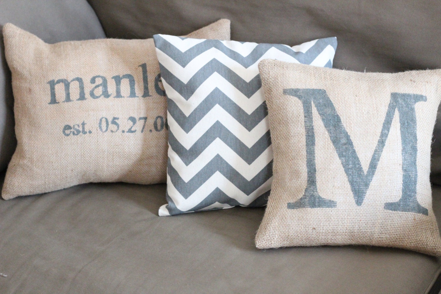 Personalized Burlap Pillow cover Initial Pillow Cover