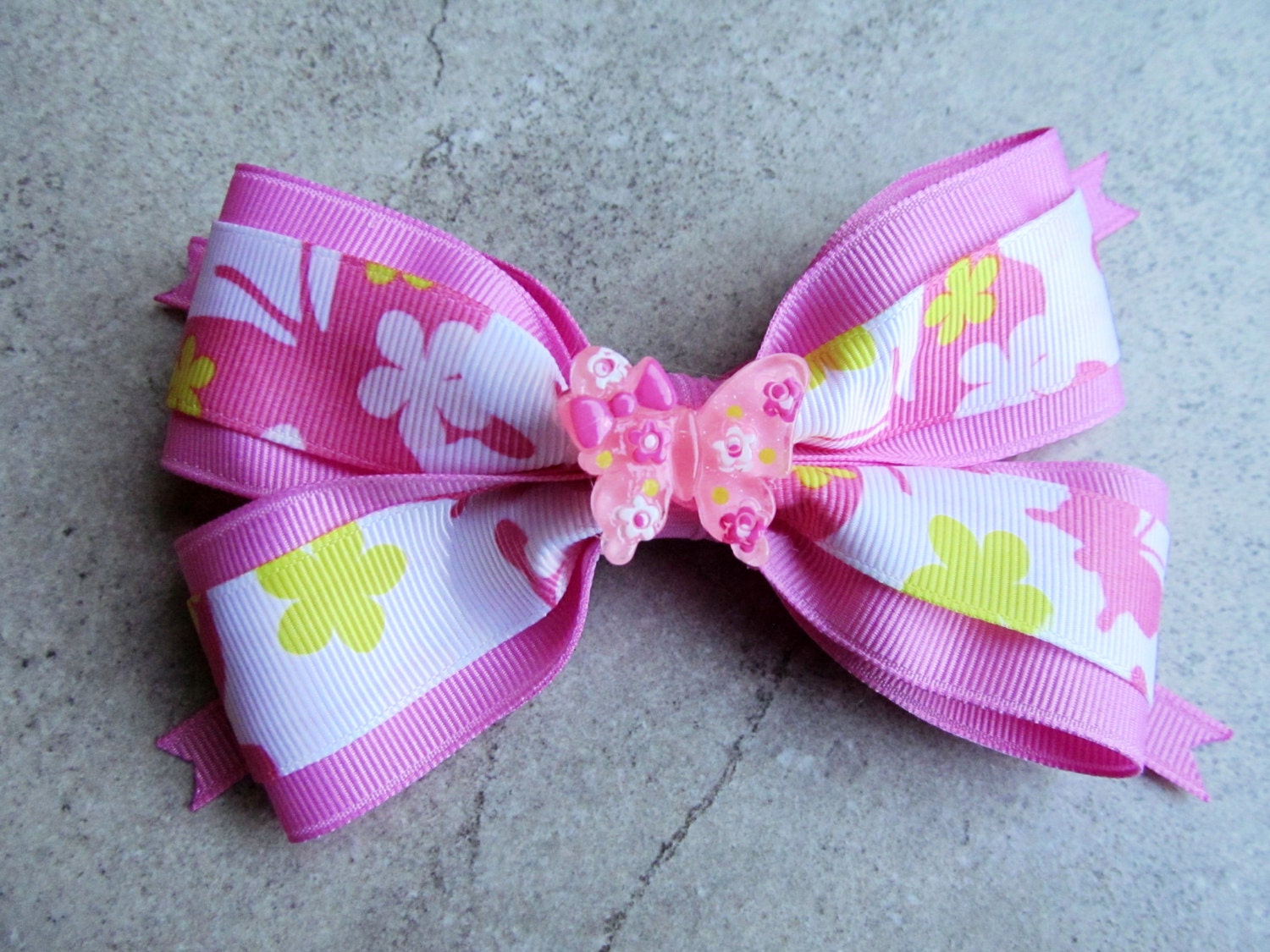 BUTTERFLY Hair Bow 4 inch boutique style with hand-painted