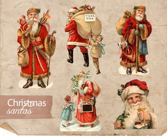 Digital Collage Sheet Christmas Color Santa - Antique Vintage Santa Claus - Christmas Holiday Printable -  Illustration INSTANT DOWNLOAD