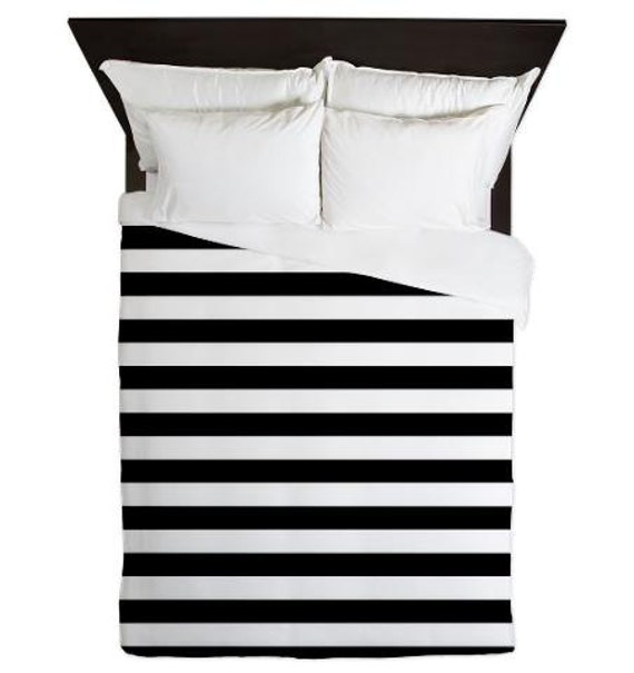 Duvet Cover Black and White Stripe Girls Room Decor Black
