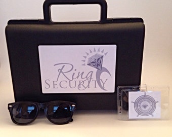Ring Security Briefcase, Badge and Sunglass Set (silver) -- ringbearer gift, ring agent, ring bearer, bling security, pillow alternative