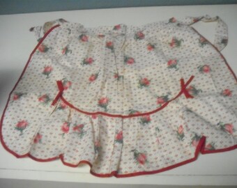 Vintage - Hand made Red & White Half- Apron with Trim - Hand Made - circa 1950's