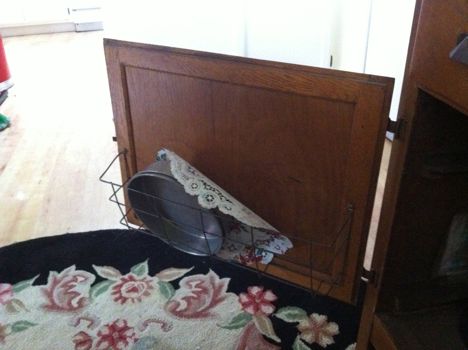 Wilson Hoosier Cabinet with original finish and Slag Glass