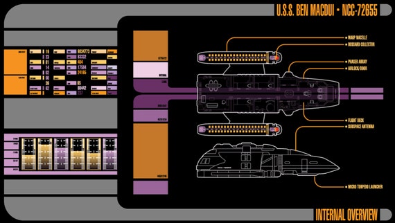 Highly detailed LCARS Master Systems Display of a Danube Class