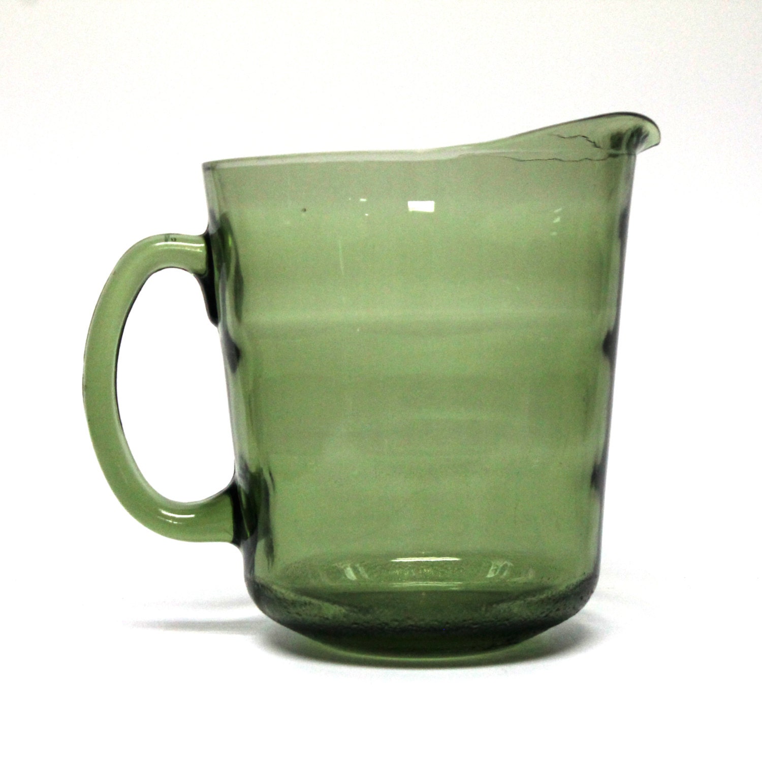 Green glass pitcher with horizontal optic pattern Haute Juice