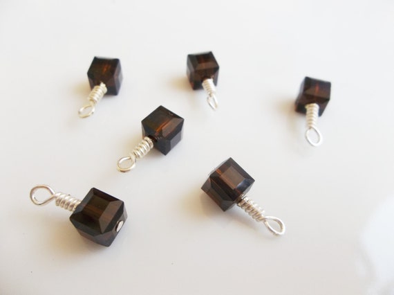 Handmade Swarovski 5601 Mocca 6mm Faceted Cube Silver Charms