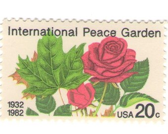 10 Unused 1982 International Peace Garden - Red Roses - Vintage Postage Stamps Number 2014