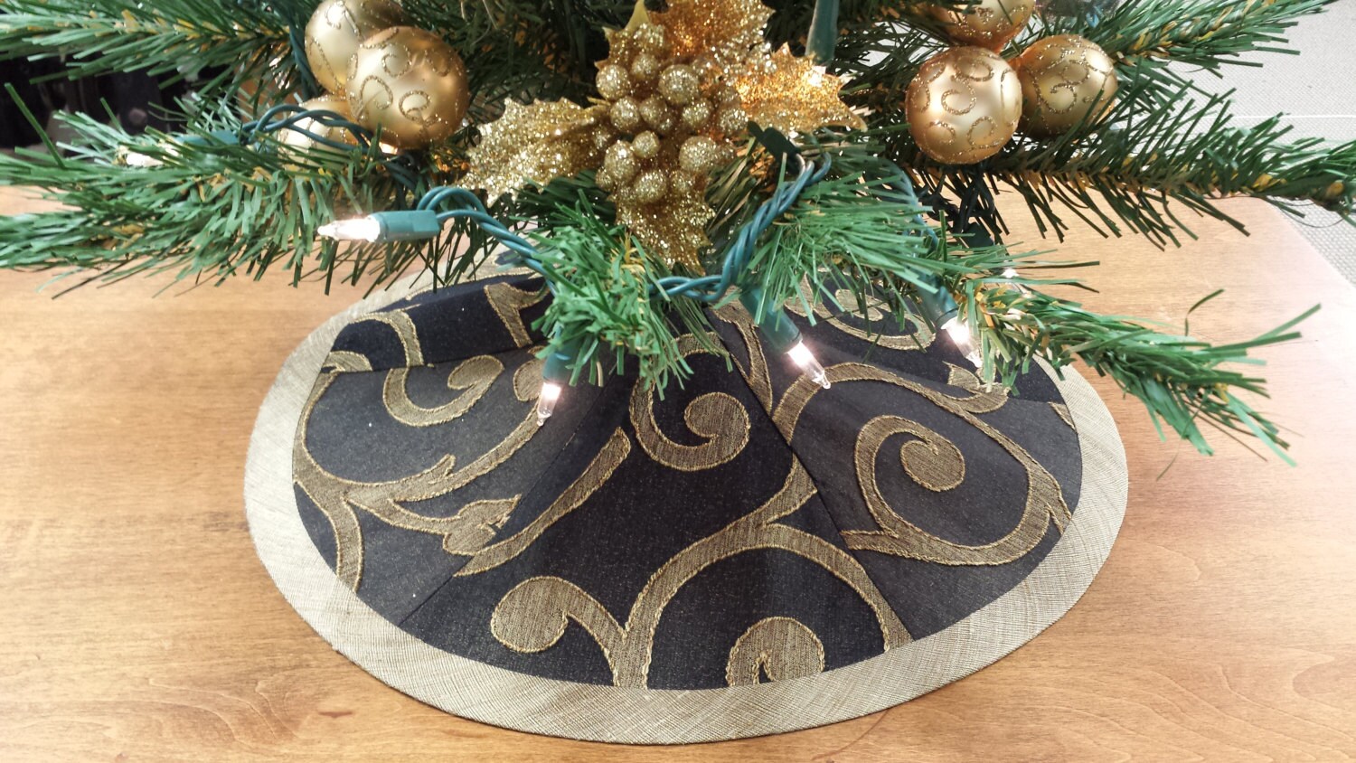 tabletop christmas tree skirt black and gold swirl by tabletop christmas tree skirt black and gold swirl by