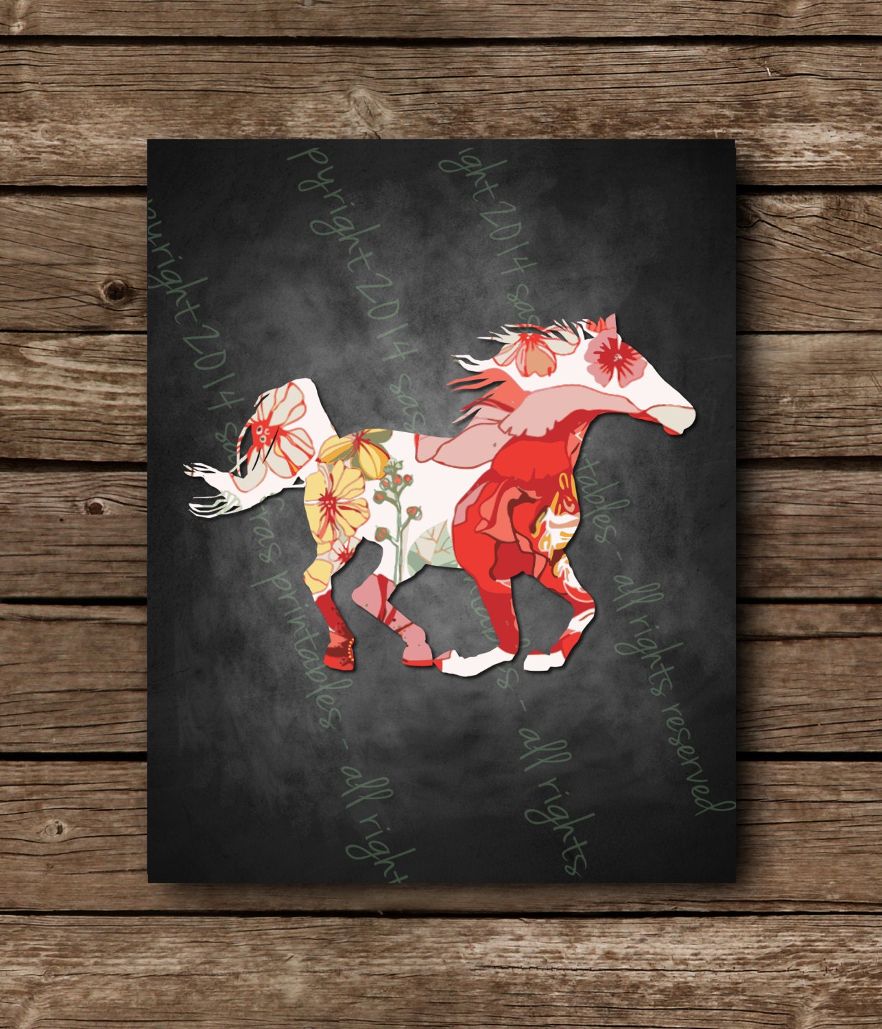 Chalkboard Rosey Posey Horse Art Print DIY