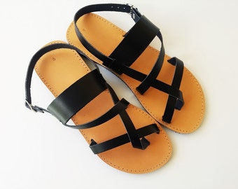 Items similar to Women Gladiator Black Leather Sandals - Handmade ...