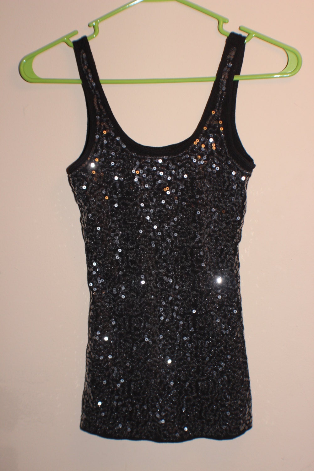 Sparkly Black Tank Top glitter sequin stretchy stretch Tee