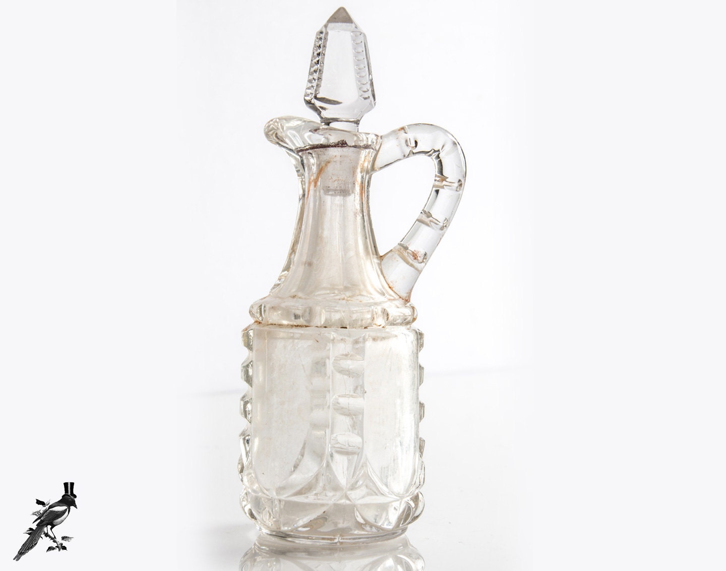 Art Deco Cut Glass/Crystal Cruet with Faceted Stopper Great