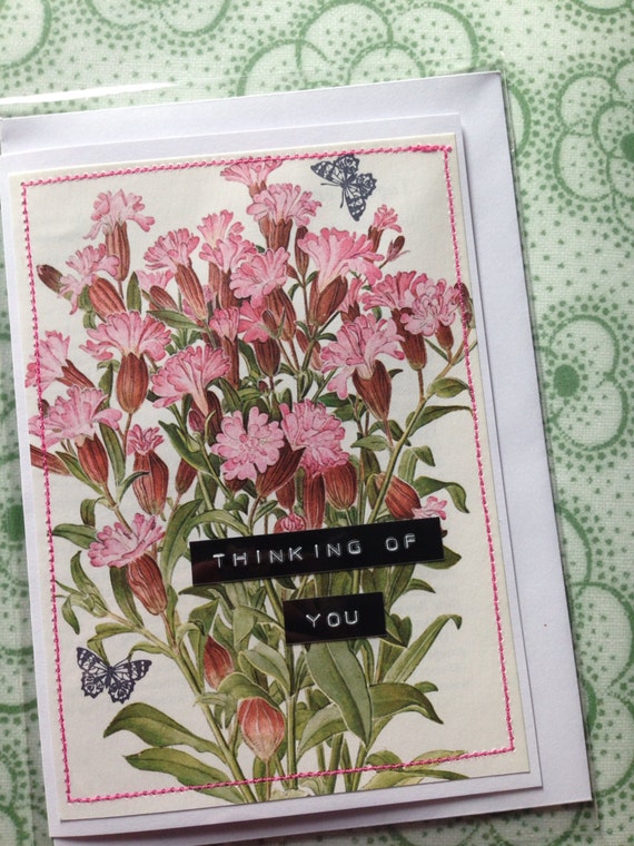 vintage botanical floral greetings card - thinking of you