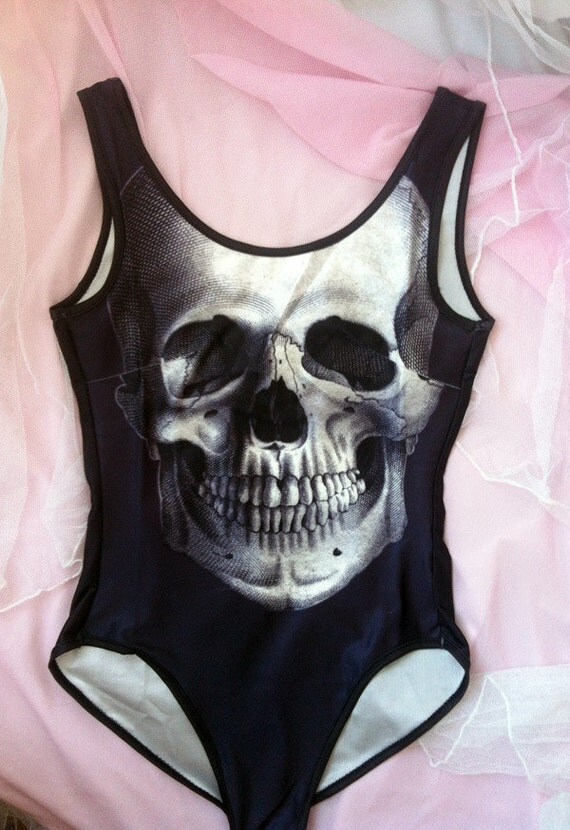 Skull Print Swimming costume leotard print bones