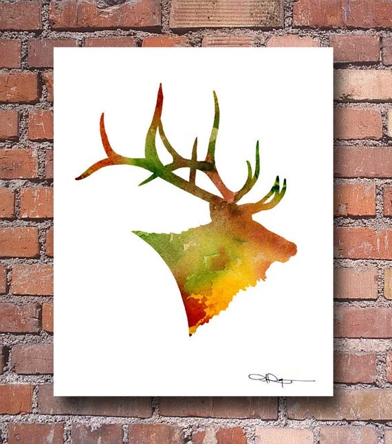 Elk Art Print Abstract Watercolor Painting Wall Decor