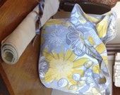 Diaper Bag with interior pockets & a changing mat. Gray and yellow flowers on white Diaper tote, large bag, large diaper bag, diaper carrier