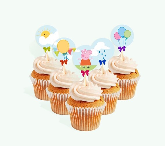 PRINTABLE Peppa Pig cupcake topper by PartyPopPrints on Etsy