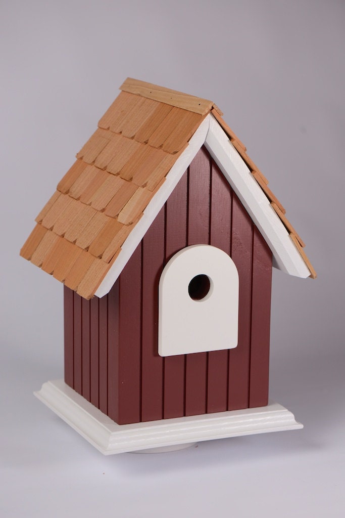Hand craftedsolid wood birdhouse with cedar roof shingles