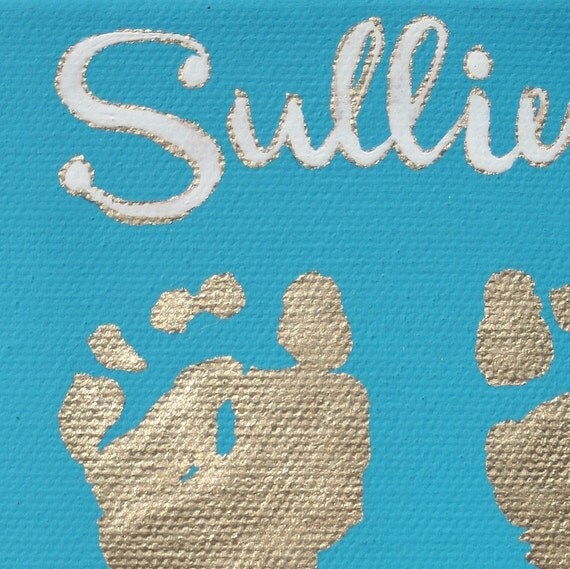 Custom Gold Leaf Baby Footprints on Stretched Canvas by Matelia